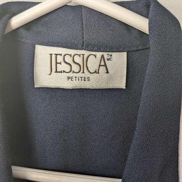 VINTAGE Jessica Women Dress Size 10 Petite Made In Canada Floral Navy Blue White - Picture 5 of 12